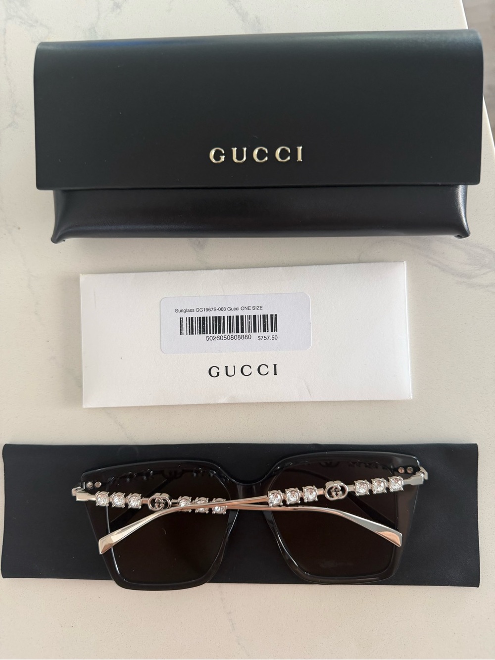 Gucci Black Sunglasses with Crystal-Trim Arms
